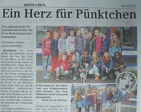 Die Rettungsaktion der Klasse 6c für Pünktchen hat auch den Weg in die Lokalpresse gefunden - zurecht!