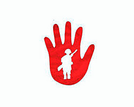 Das Logo der Red Hand-Aktion, bei der weltweit Projekte gegen Kindersoldaten organisiert werden